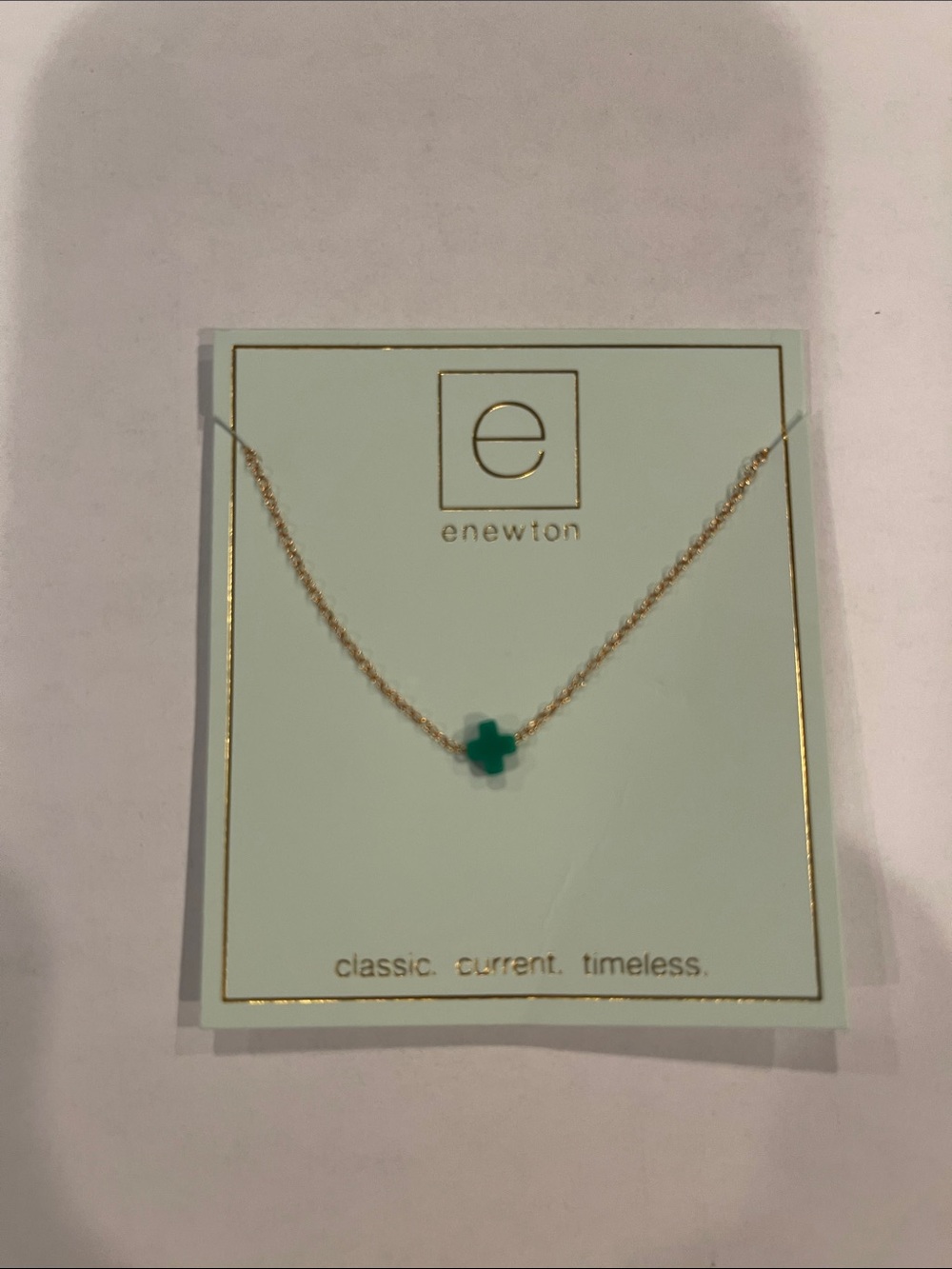 Enewton Gold Chain Necklace with Green Cross Pendant